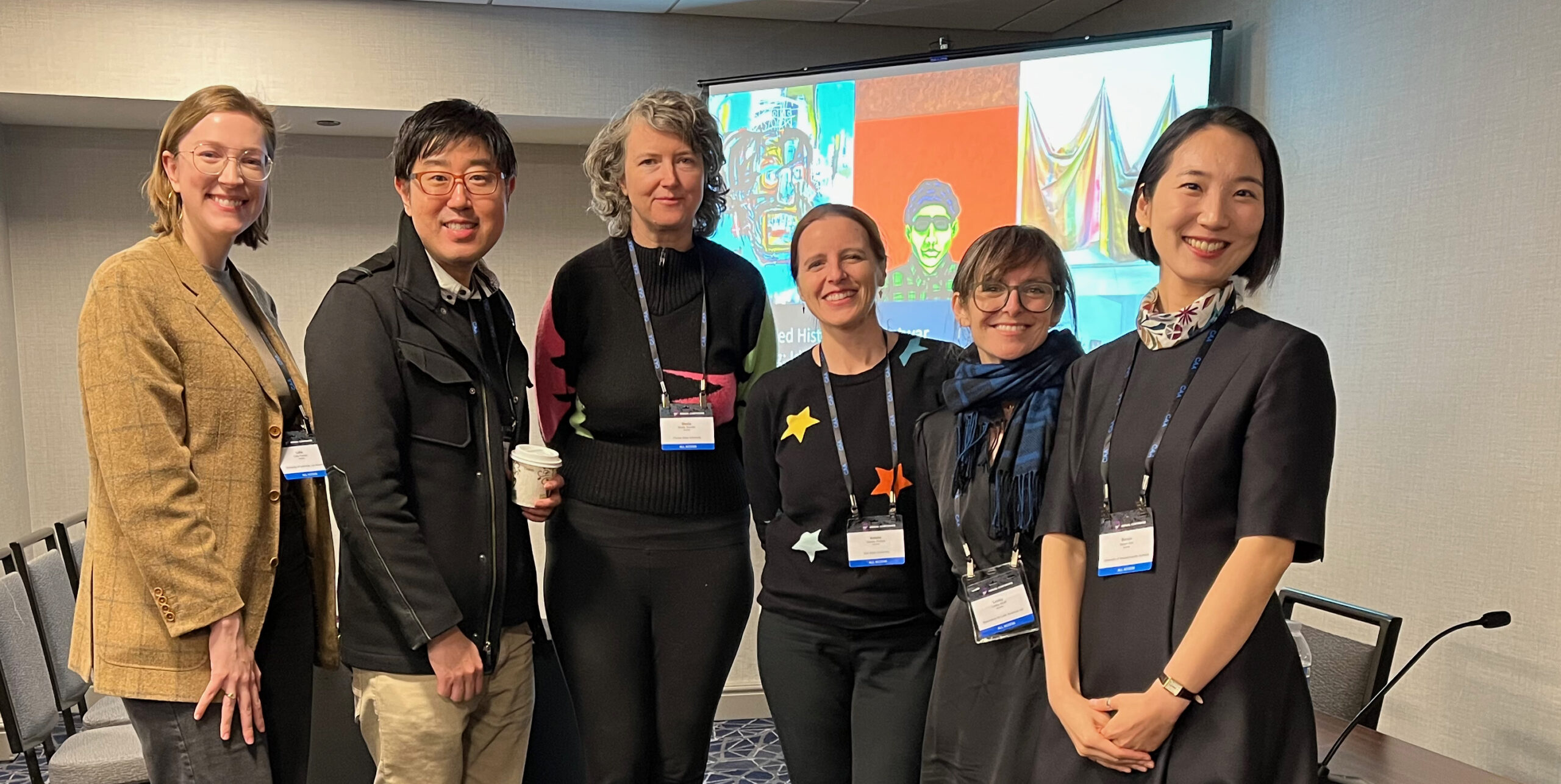 Sheila Scoville (3rd from left) and Lesley Wolff (2nd from right) with colleagues at the College Art Association conference in February, 2024