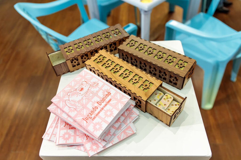 there is a table with a bunch of boxes on top of it